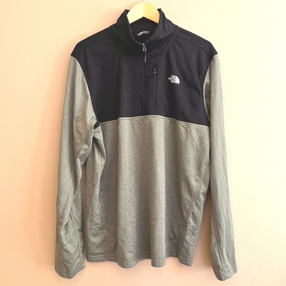 The North Face Mens XL Quarter Zip Pullover Grey/Olive Black Performance Top